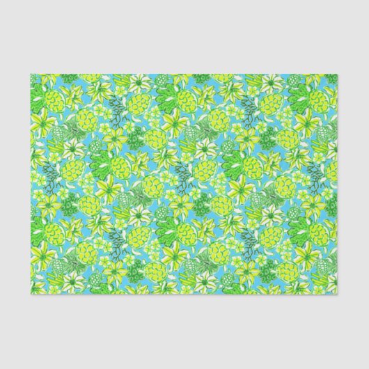 Preppy Palm Beach Print Groene & Blauwe Schildpadd Tissuepapier (Voorkant)