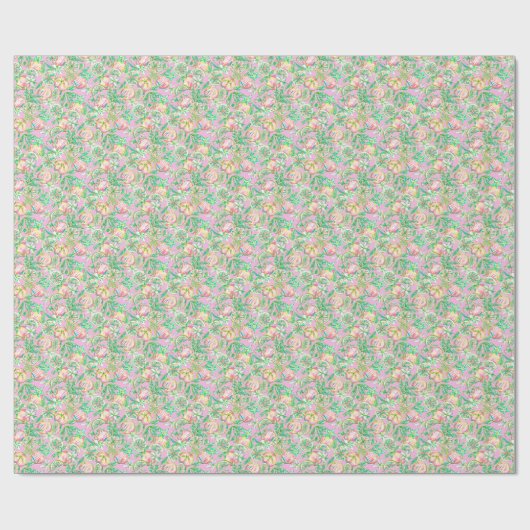 Preppy Palm Beach Print Groene en Roze Sinaasappel Cadeaupapier (Vlak)