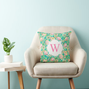 Preppy Palm Beach Print Groene Sinaasappels Monogr Kussen