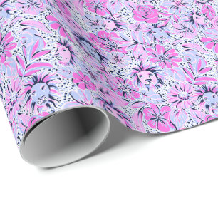 Preppy Palm Beach Print Paarse leeuwen Cadeaupapier