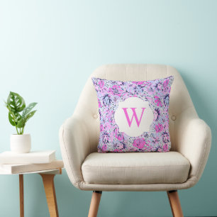 Preppy Palm Beach Print Paarse leeuwen monogram Kussen