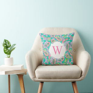 Preppy Palm Beach Print Papaya Tijgers Monogram Kussen