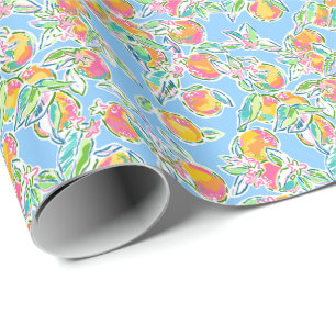 Preppy Palm Beach Print Pastel Sinaasappels Cadeaupapier