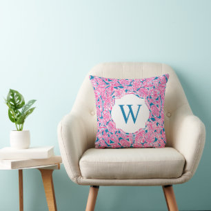 Preppy Palm Beach Print Roze Blauwe Shells Monogra Kussen