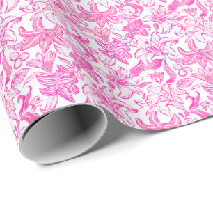 Preppy Palm Beach Print Roze en witte bloemen Cadeaupapier