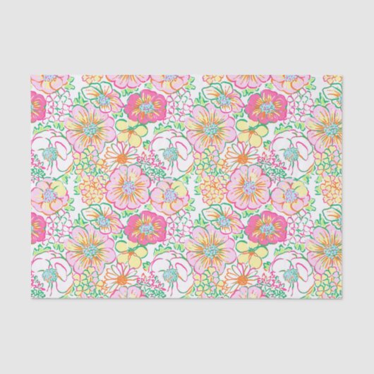 Preppy Palm Beach Print roze & gele bloemen Tissuepapier (Voorkant)