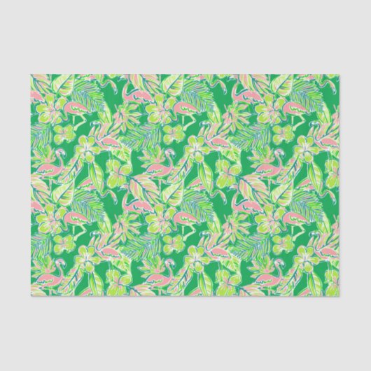 Preppy Palm Beach Print Roze & Groene Flamingo's Tissuepapier (Voorkant)