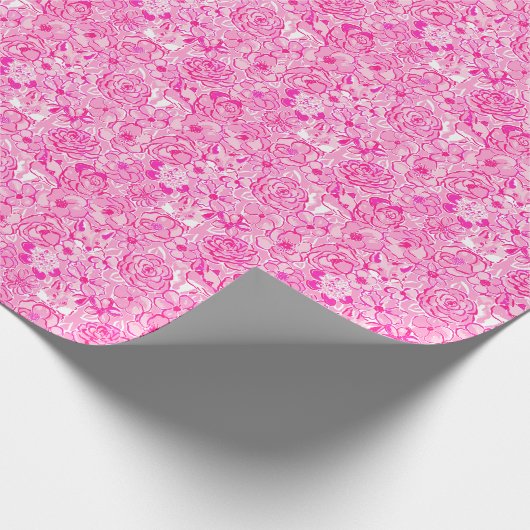 Preppy Palm Beach Print roze vossen en bloemen Cadeaupapier (Hoek)