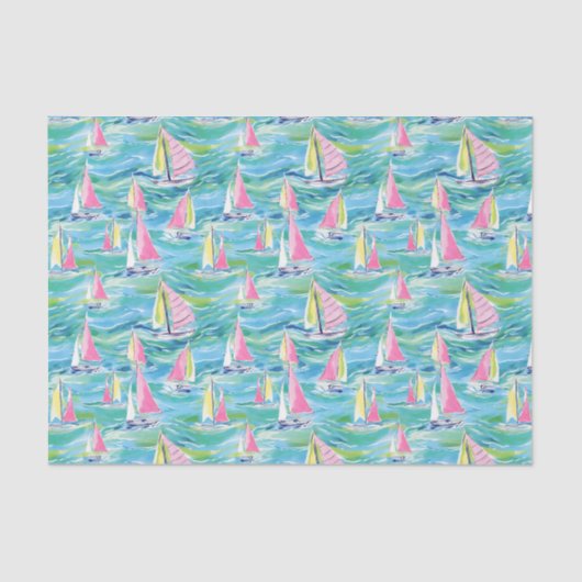 Preppy Palm Beach Print Roze zeilboten Tissuepapier (Voorkant)