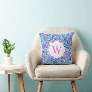Preppy Palm Beach Print Sealife Monogram Kussen