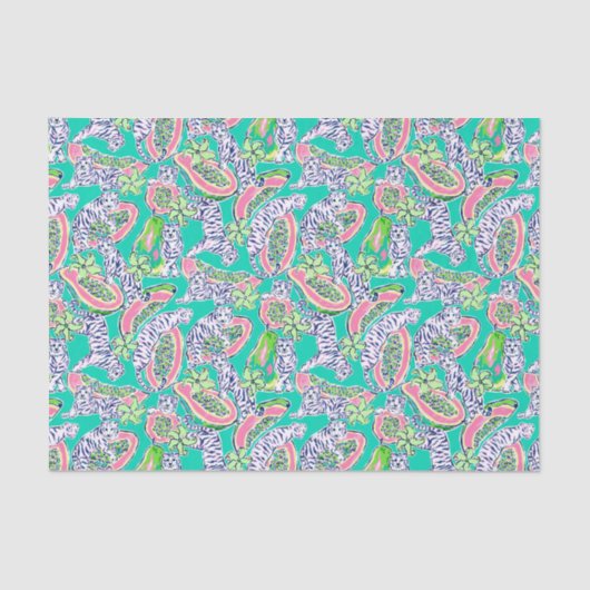 Preppy Palm Beach Print tijgers en papaja's Tissuepapier (Voorkant)