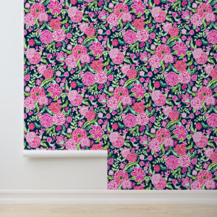 Preppy Palm Beach roze bloemen Behang