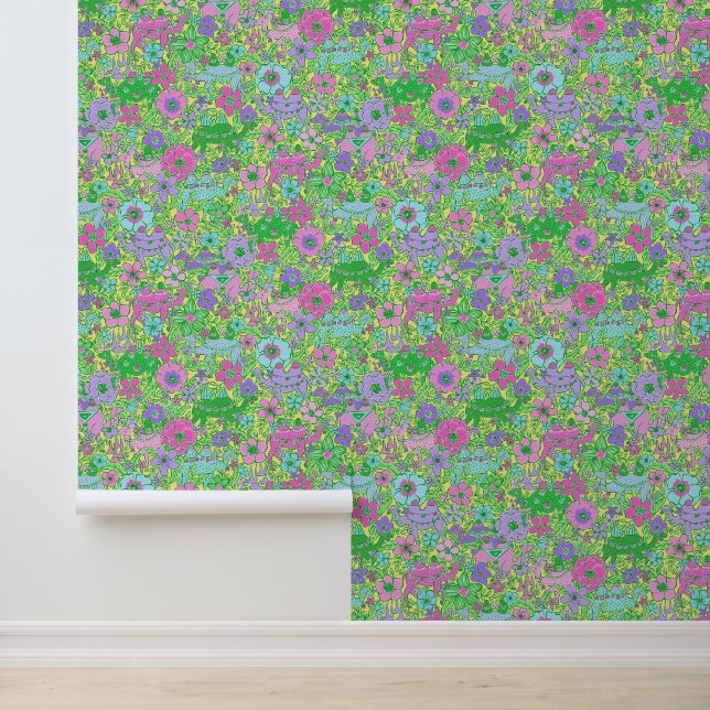 Preppy Palm Beach Roze en groene kamelen Behang (Applicatie)