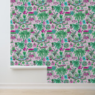 Preppy Palm Beach Roze & Groene Dierenvakantie Behang