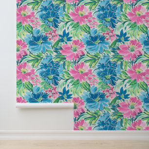 Preppy Palm Beach Tropische bloemen Behang