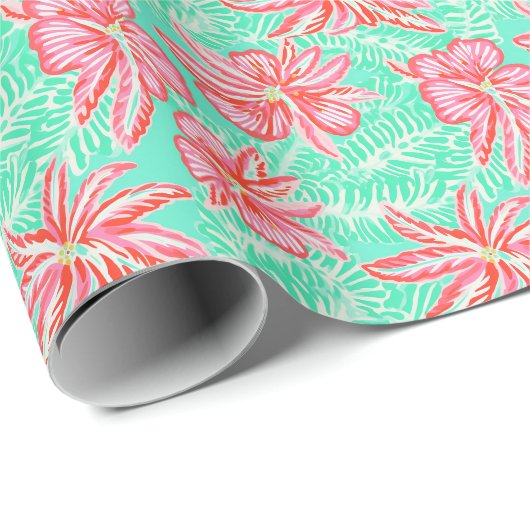 Preppy Palm Beach tropische bloemen patroon Cadeaupapier (Rol Hoek)