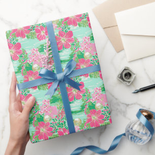 Preppy Palm Beach tropische bloemen patroon Cadeaupapier