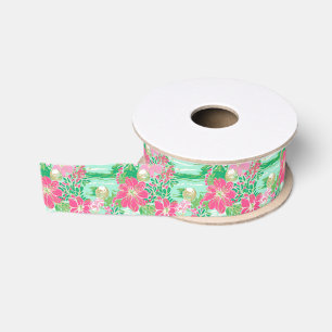 Preppy Palm Beach tropische bloemen patroon Grosgrain Lint