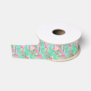 Preppy Palm Beach tropische bloemen patroon Grosgrain Lint