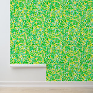 Preppy Palm Beach Yellow & Green Seashells Behang