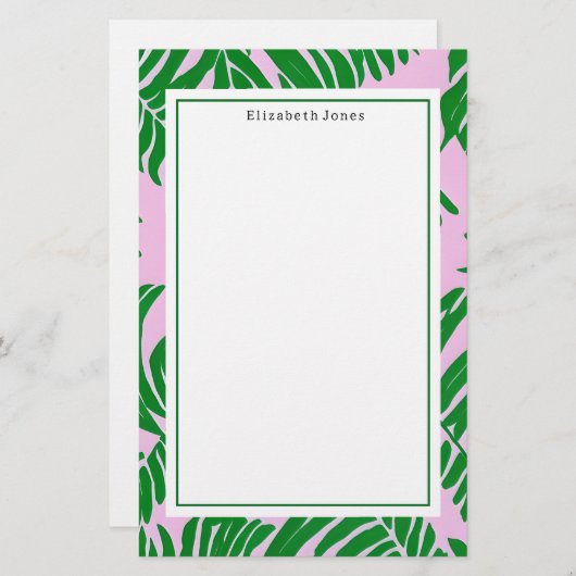 Preppy Palm Tree Roze + Groen Briefpapier (Voorkant / Achterkant)