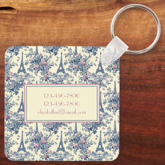 Preppy Parijse toiletmonogram Sleutelhanger (Achterkant)