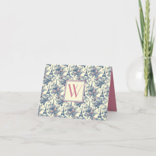 Preppy Paris Toile rose et bleu Monogramme