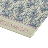 Preppy Paris Toile Roze en Blauw Monogram Snijplank (Hoek)