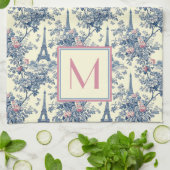 Preppy Paris Toile Roze en Blauw Monogram Theedoek (Gevouwen)