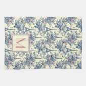 Preppy Paris Toile Roze en Blauw Monogram Theedoek (Horizontaal)
