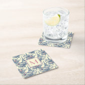 Preppy Paris Toile Roze en Blauw Monogram Vierkante Kartonnen Onderzetter (Insitu)