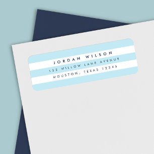 Preppy Pastel Blue & White Stripes Return-adres Etiket