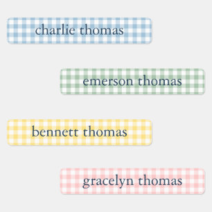 Preppy Pastel Gingham Kindernaam Labels
