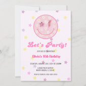 Preppy Pastel Roze Y2K Happy Face Party Verjaardag Kaart (Voorkant)