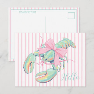 Preppy Pastel Waterverf Kreeft op Strepen Briefkaart