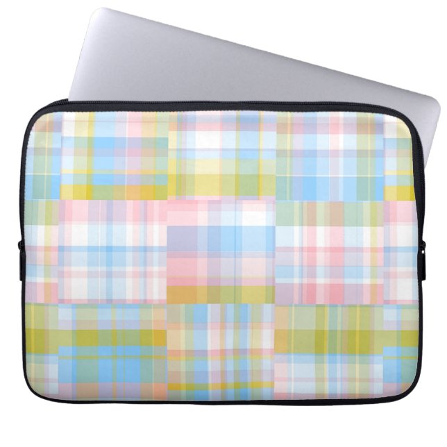 Preppy Patchwork Kijk uit Madras Pastel Laptop Sleeve (Voorkant)