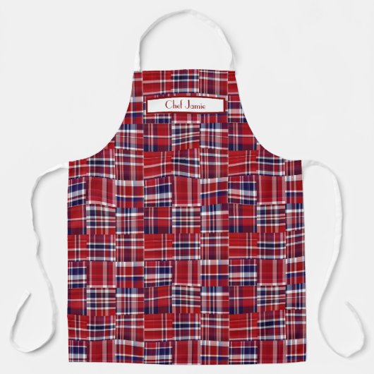 Preppy Patchwork Madras Deep Red Navy White Schort (Voorkant)