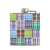 Preppy Patchwork Madras Navy Quatrefoil Monogram Heupfles (Achterkant)