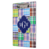 Preppy Patchwork Madras Navy Quatrefoil Monogram Klembord (Links)