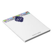 Preppy Patchwork Madras Navy Quatrefoil Monogram Notitieblok (Schuin)