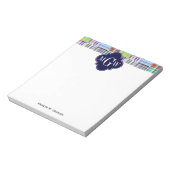 Preppy Patchwork Madras Navy Quatrefoil Monogram Notitieblok (Gedraaid)