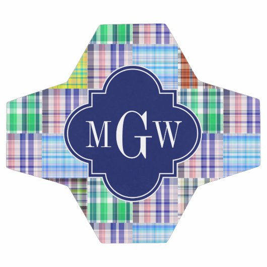 Preppy Patchwork Madras Navy Quatrefoil Monogramme (Plat)