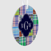 Preppy Patchwork Madras Navy Quatrefoil Monogramme (devant)