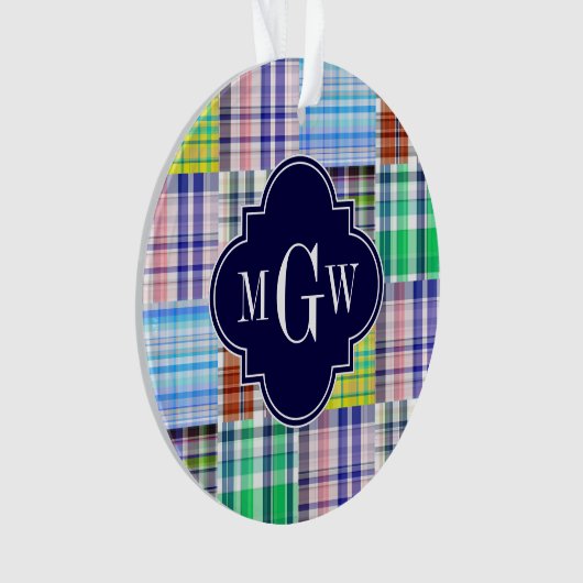 Preppy Patchwork Madras Navy Quatrefoil Monogramme (devant)