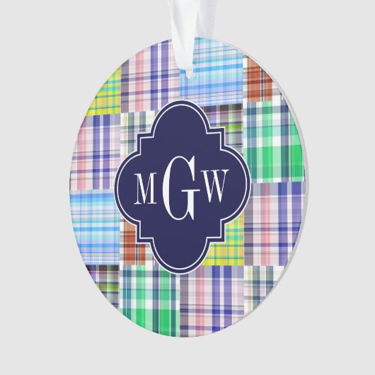 Preppy Patchwork Madras Navy Quatrefoil Monogramme (devant)