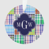 Preppy Patchwork Madras Navy Quatrefoil Monogramme (devant)