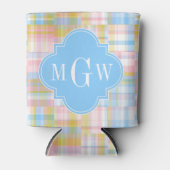 Preppy Patchwork Madras Pastel Quatrefoil Initiale Blikjeskoeler (Voorkant)