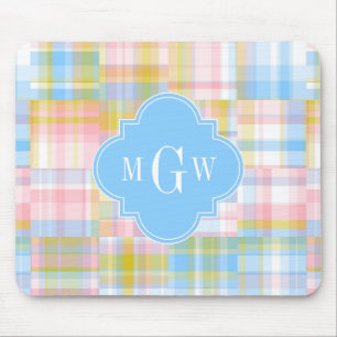 Preppy Patchwork Madras Pastel Quatrefoil Initiale Muismat