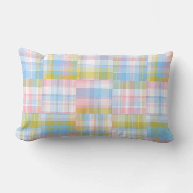 Preppy Patchwork Uitzicht Madras Pastel Kussen (Voorkant)
