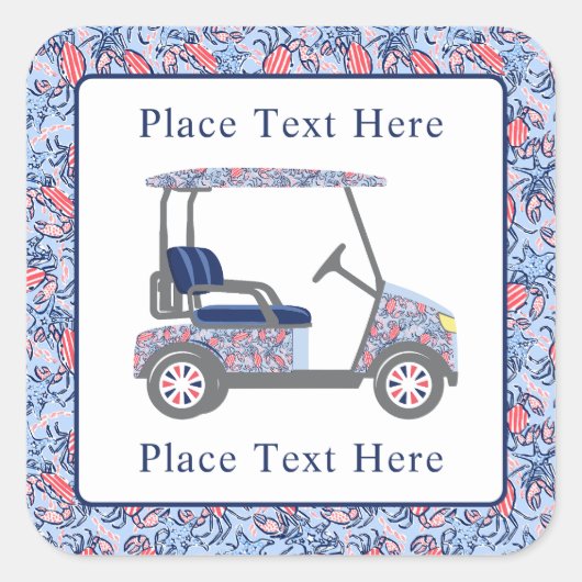 Preppy Patriotic Crabs Golf Cart Vierkante Sticker (Voorkant)